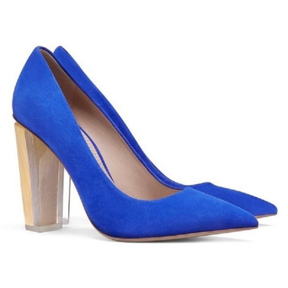 LTory Burch Blue Silvana Suede Wood/ Clear Pumps size 7.5